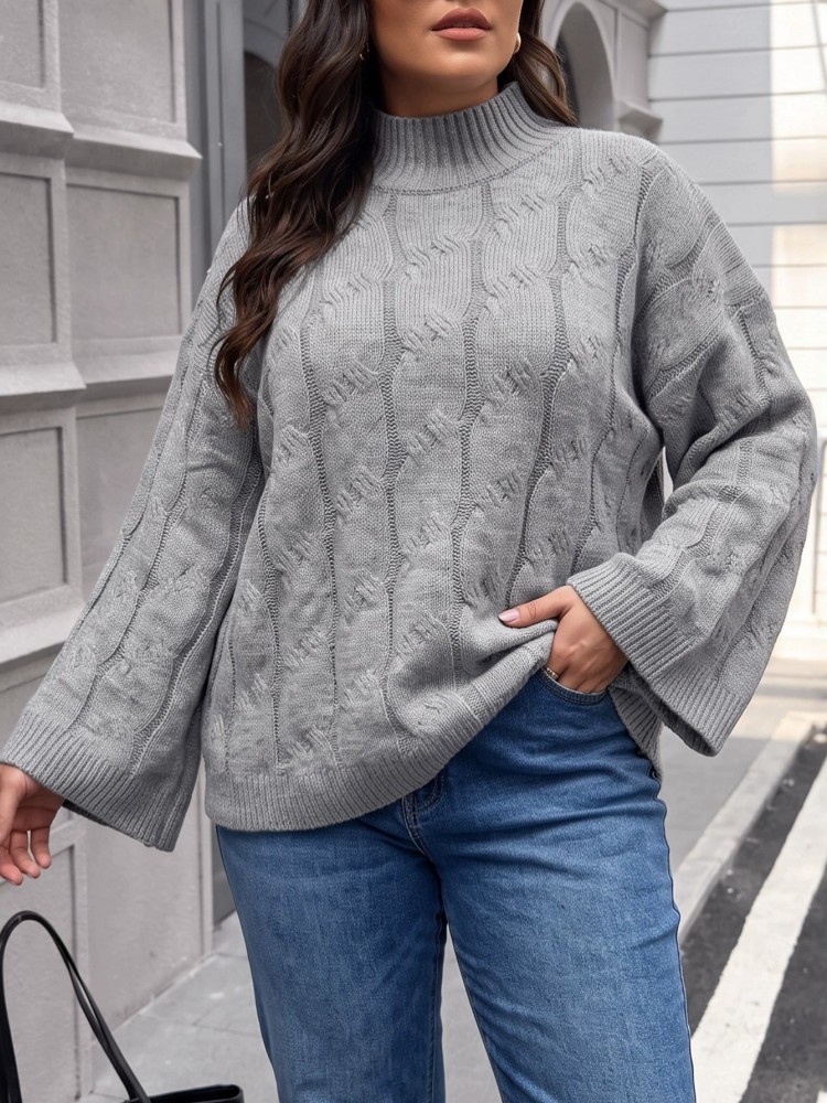 Winter Clothing For Plus Size Women - Pull tricoté décontracté à manches longues