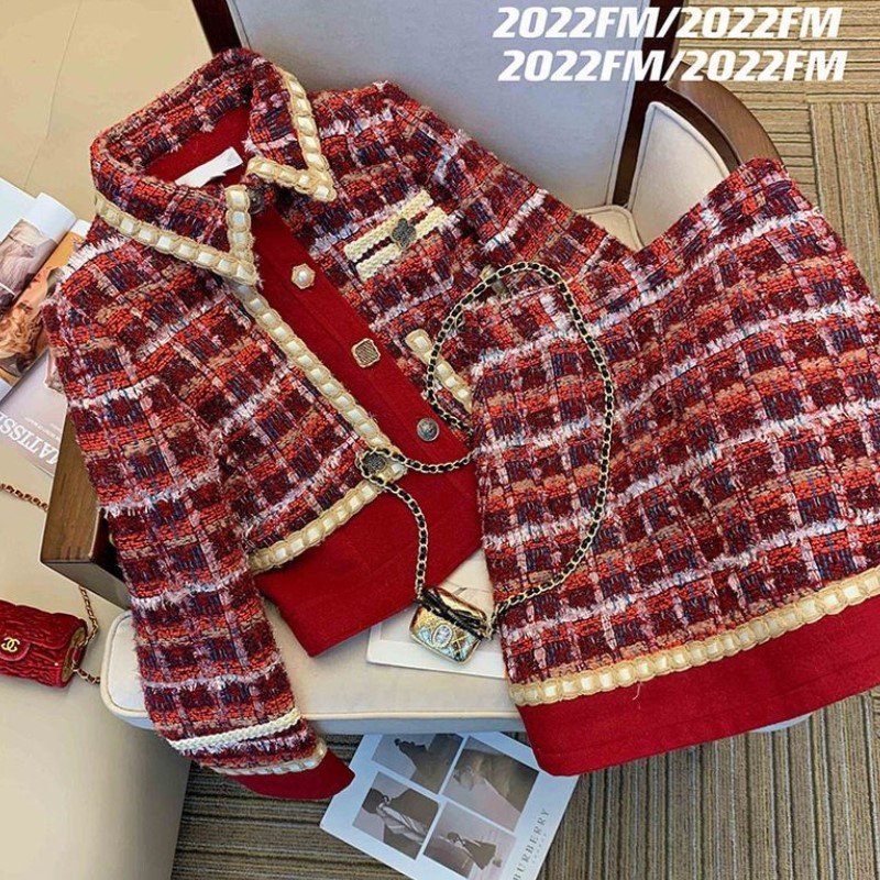 Winter Clothing Vintage - Costume élégant rouge en Tweed pour