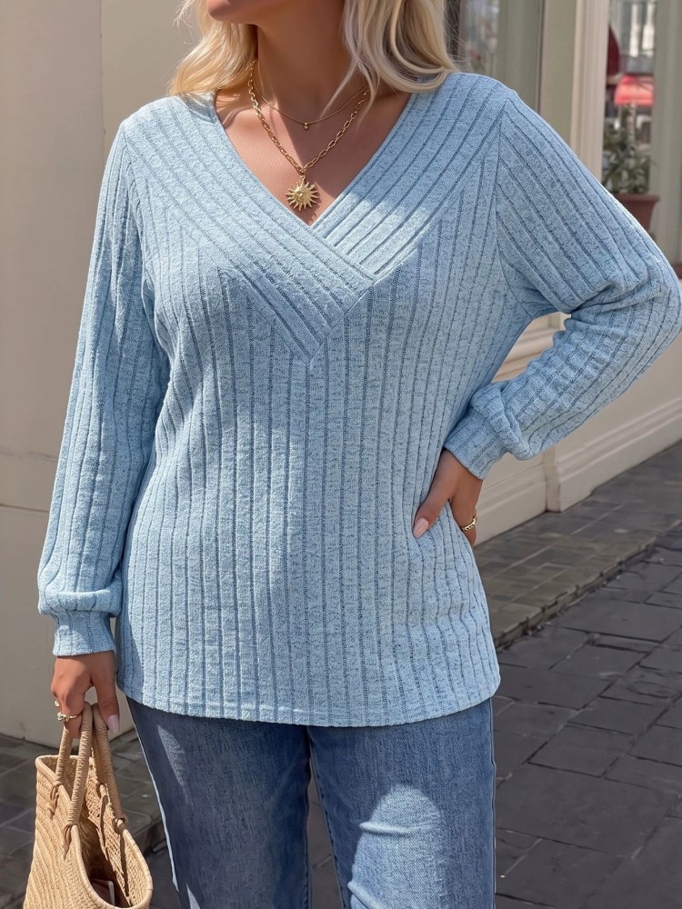 Winter Clothing For Plus Size Women - Pull tricoté décontracté à manches longues