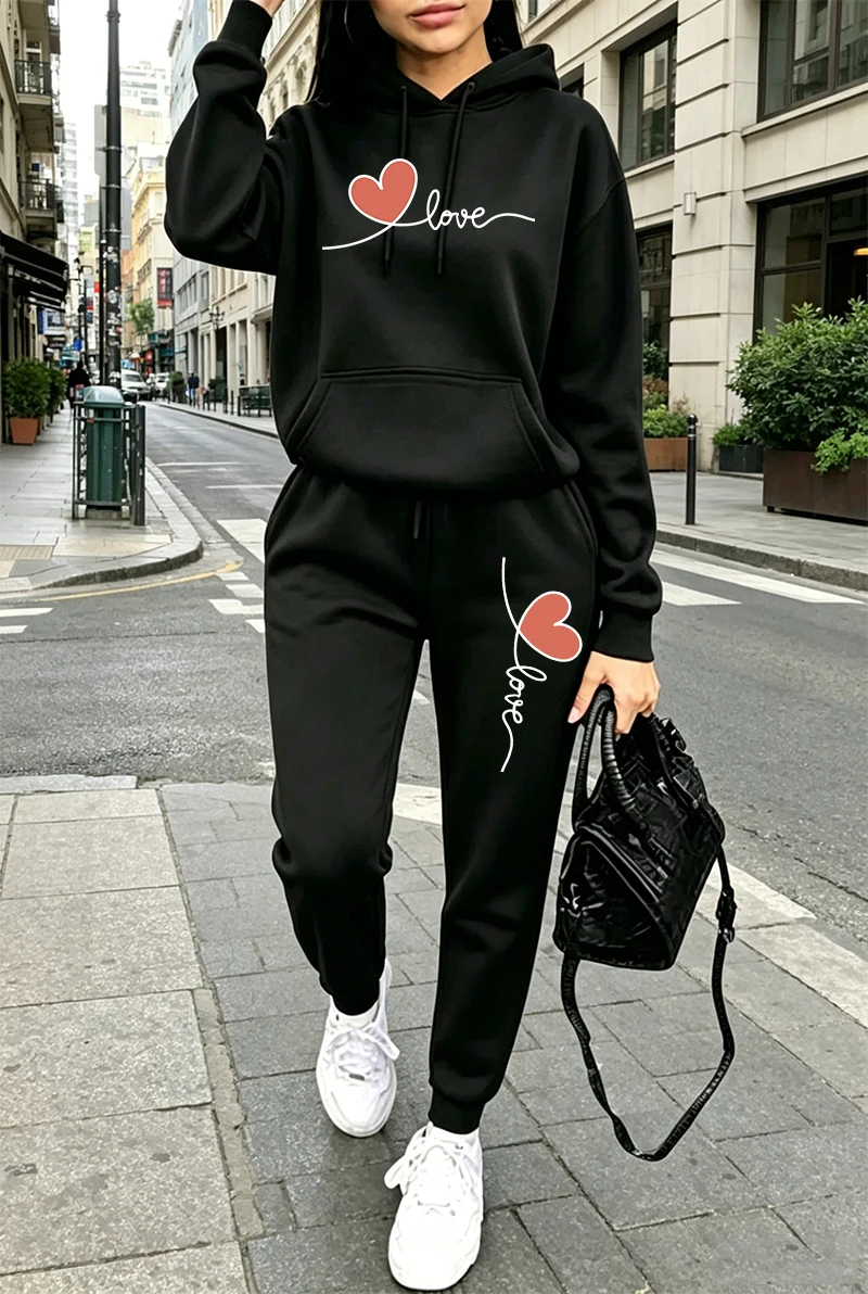 Winter Clothing Hoodie - Ensemble de survêtement pour femmes, imprimé,