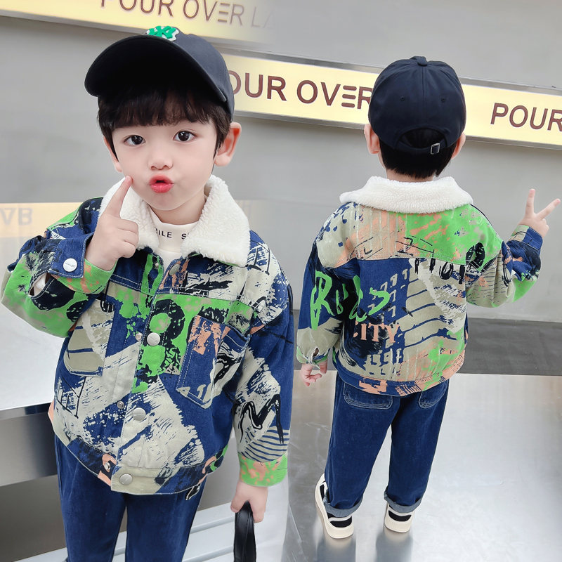 Winter Clothing Drawing - Enfants bébé chaud Denim veste Parka