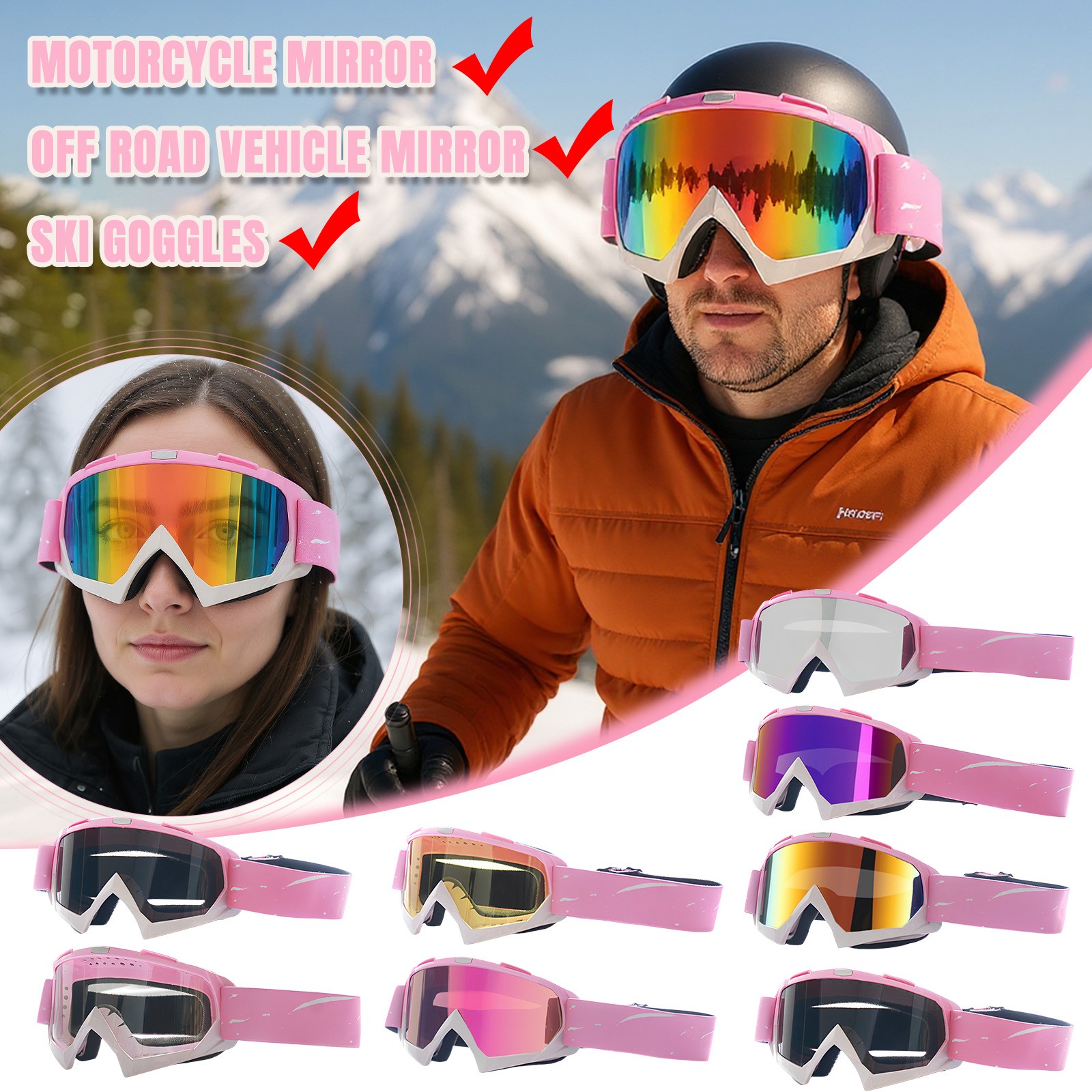 Snow Goggle Uv - Lunettes de Ski coupe-vent, anti-neige, UV,